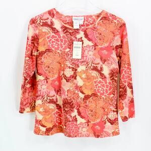COLDWATER CREEK Pink Floral 3/4 Sleeve Blouse